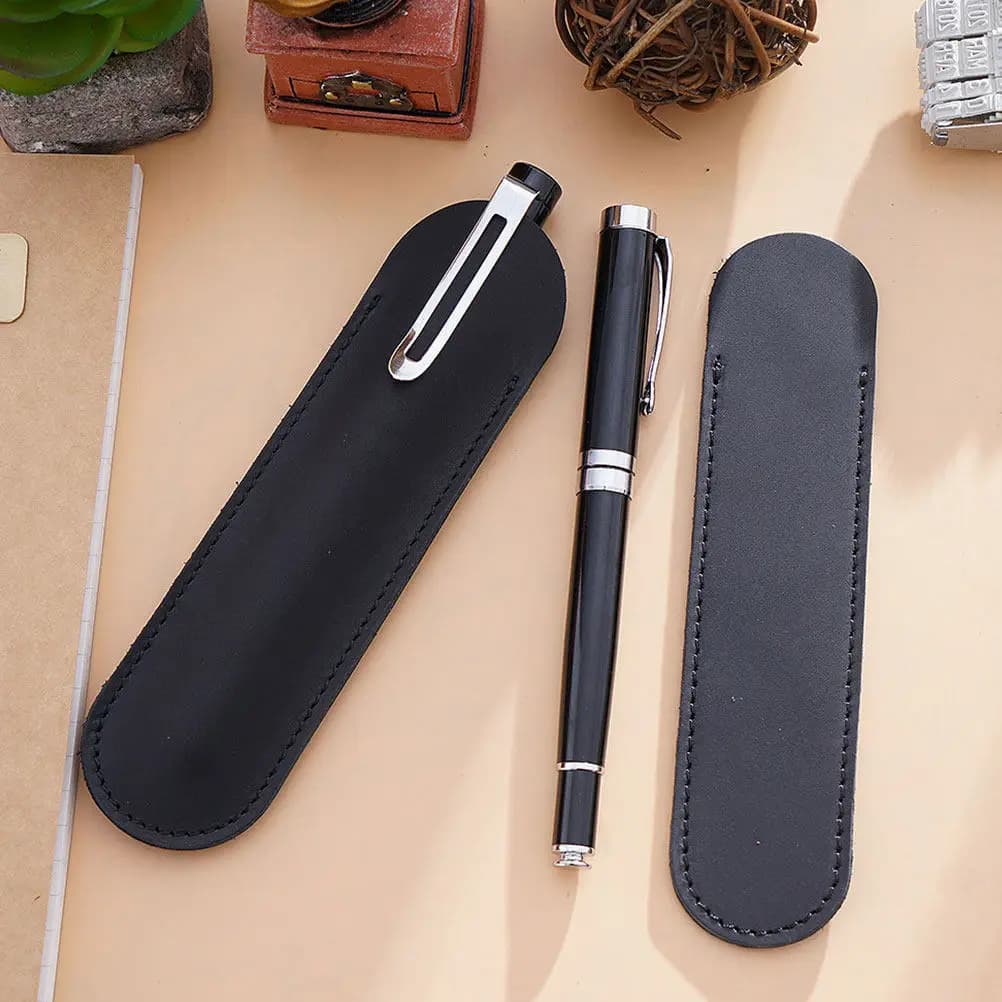Pen Pouch Black Small Handmade Case for Fountain Rollerball Ballpoint Pen Office College Use
