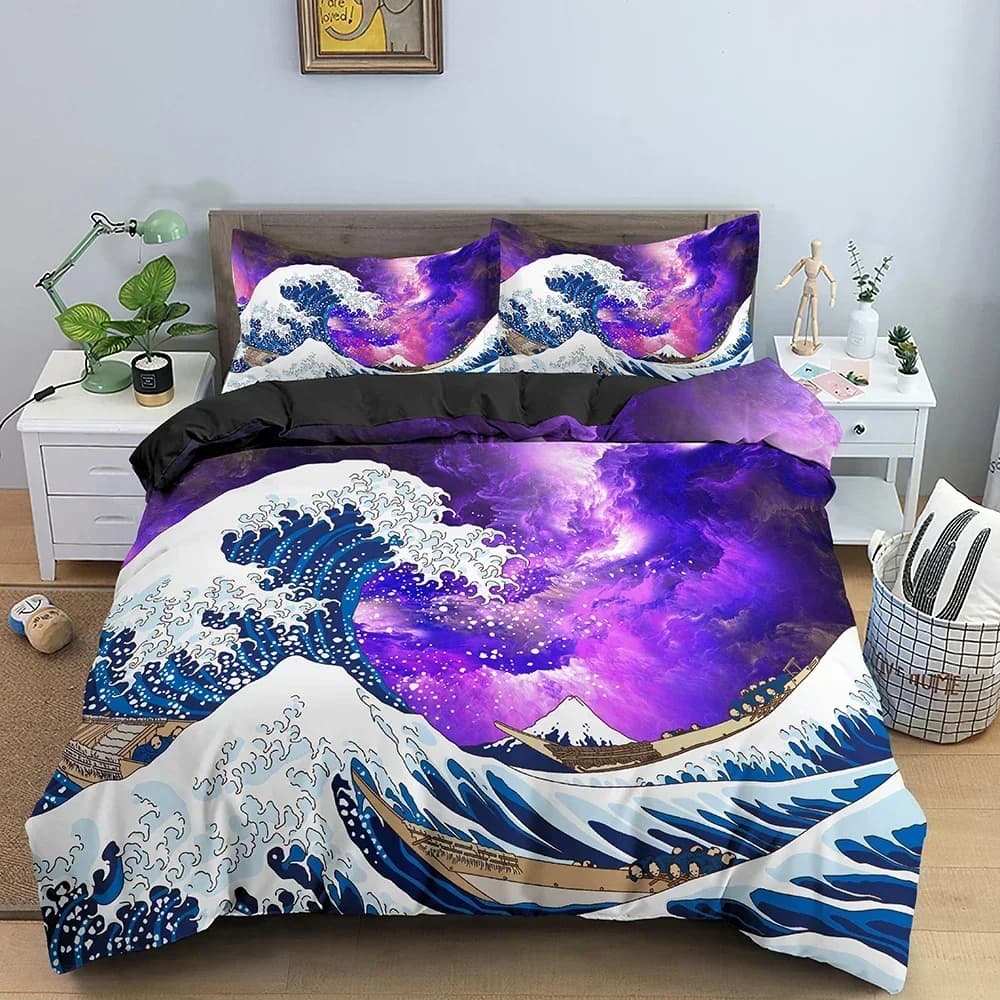 New 3D printing big wave Japanese art comfortable baby headdress pillow set bed linen decoration bedroom for children textiles for home