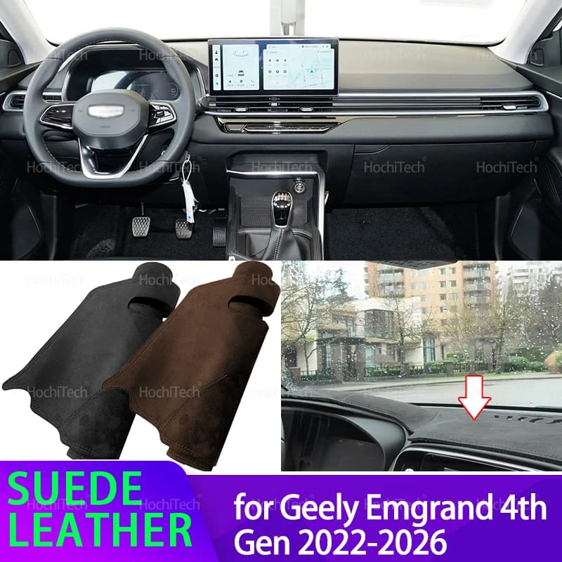 Per GEELY Emgrand 4a Generazione 2022 2023 2024 2025 2026 Tappetino Cruscotto in Pelle Nera, Copertura Cruscotto in Pelle Scamosciata, Tappetino Parasole