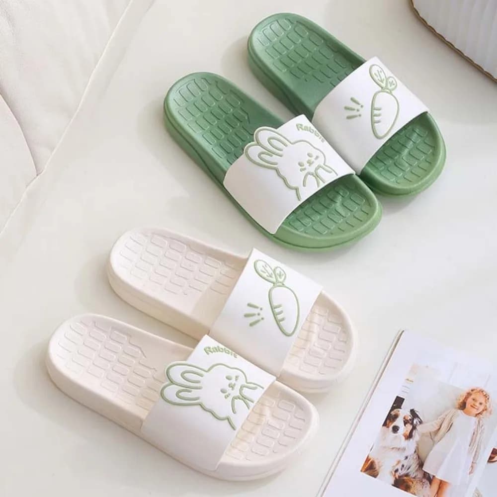 Simpatiche pantofole in PVC a forma di coniglio, antiscivolo, con plateau, sandali da bagno per interni ed esterni, pantofole da doccia a forma di coniglio e carota per il bagno