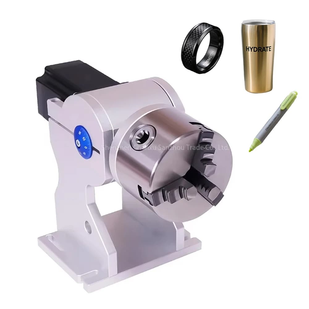 Attacco per asse rotante con mandrino rotante in acciaio inossidabile a 3 griffe per incisore laser a fibra per macchina per marcatura laser