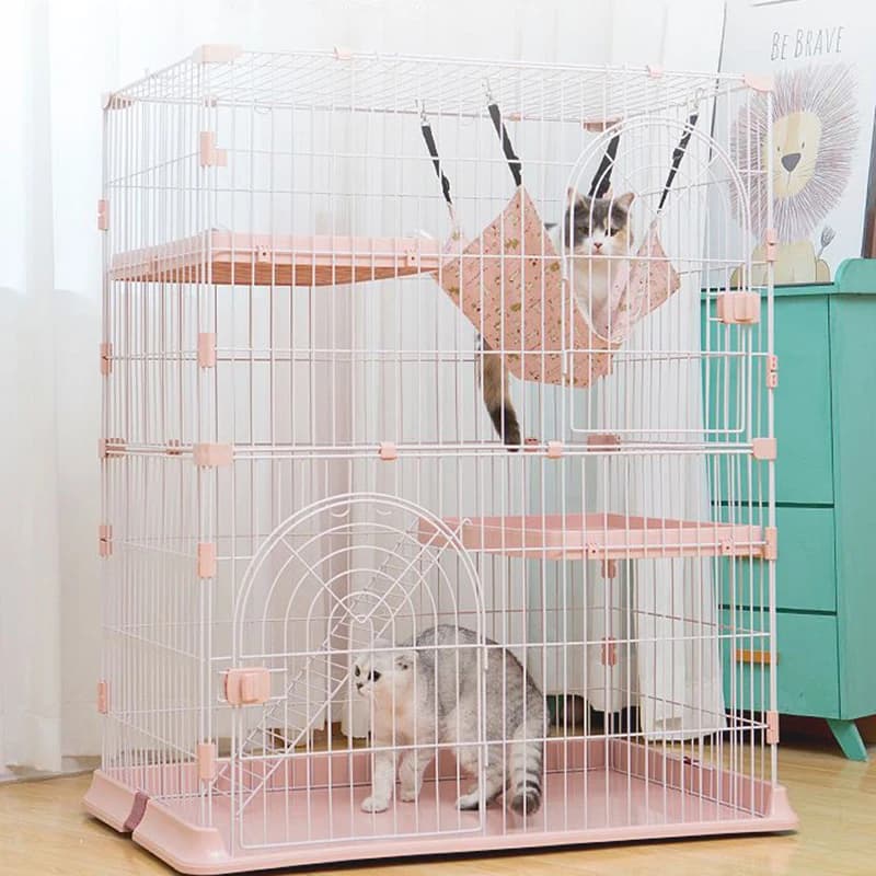 Nuovo rosa grande spazio villa per gatti di lusso casa per interni piccolo gatto cattetteria per cani con toilette gabbie per gatti per uso domestico a due strati casa per animali domestici
