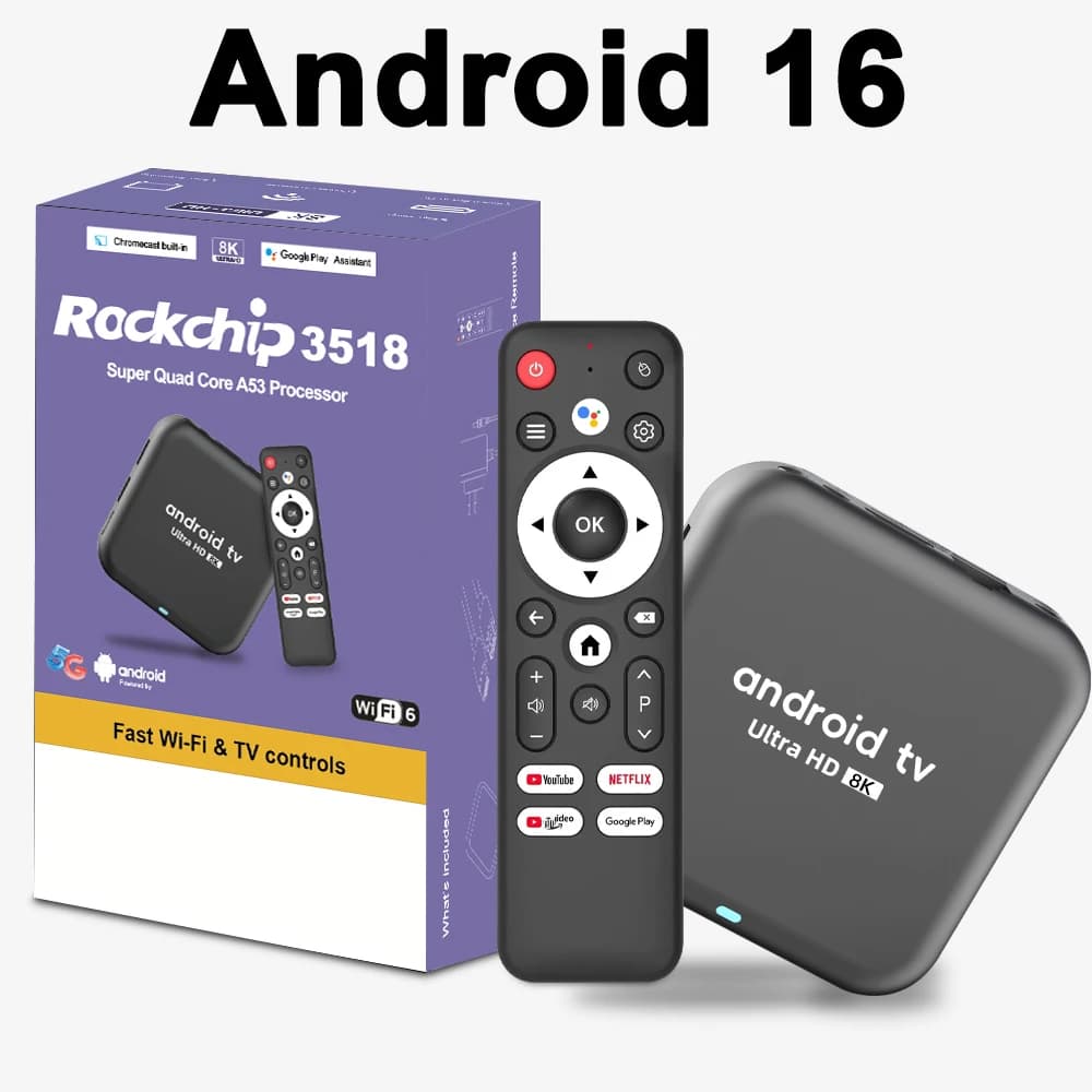 Q18 Android 16 TV Box HDR10+ Lettore Streaming Quad Core RK3518 8G RAM 256G ROM Dual WiFi6 Telecomando Vocale 4K 8K Set Top Box