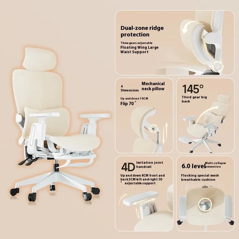 Sedia Ergonomica da Ufficio e Gaming con Supporto Lombare 4D Regolabile, Braccioli 3D e Pedale - Arredamento per Ufficio