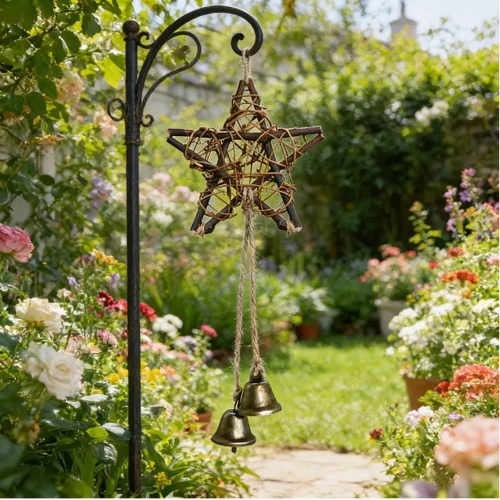 Star Heart Christmas Bell Hanging Decoration Weaving Brown Wind Chime Pendant DIY Balcony Decoration Hanging Decorative Bell