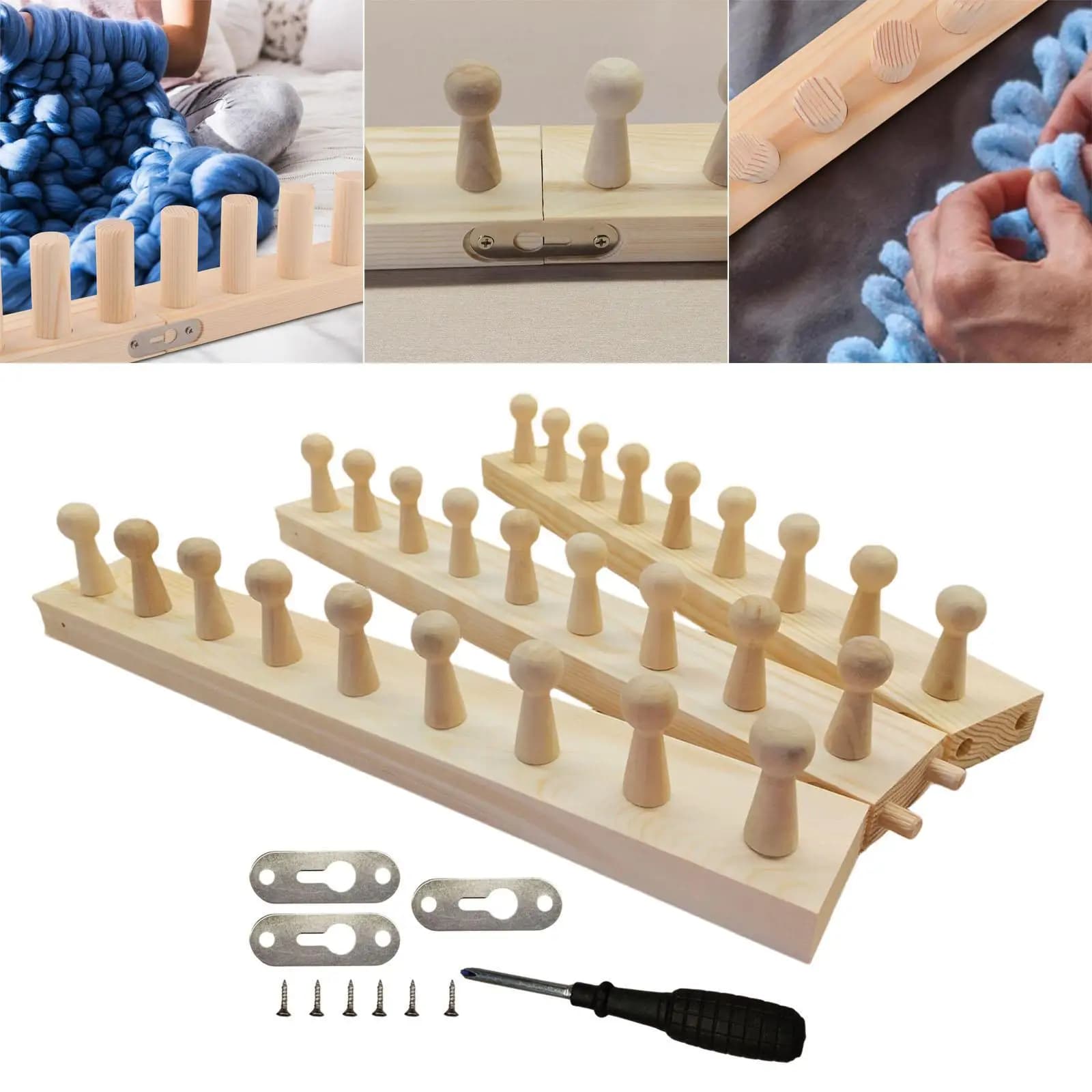 Adjustable Blanket Knitting Loom Wood Color Weaving Loom Kit for DIY Chunky Yarn Throw Blanket Home Craft