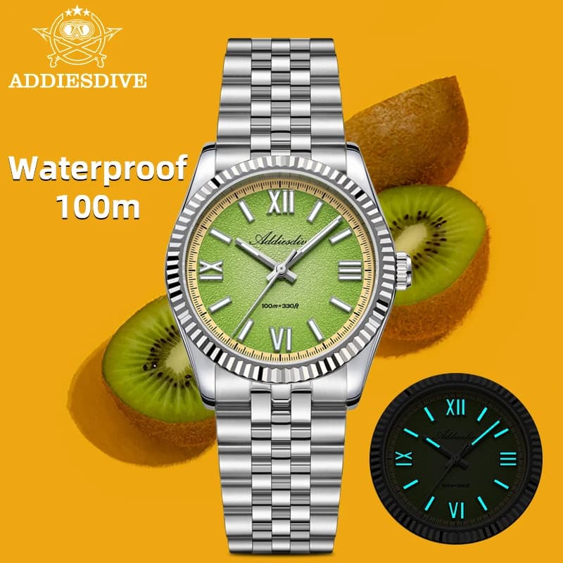 ADDIESDIVE Quartz watch for men VH31 36MM Sapphire crystal 100M waterproof watches Colorful dial Luxury gift super bright for men