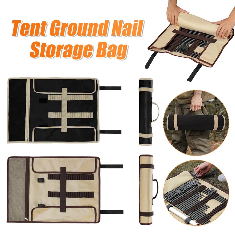 Borsa Porta Chiodi per Tenda Arrotolabile, Custodia Pieghevole Portatile per Chiodi con Chiusura a Strappo, Tasca per Chiodi con Design Arrotolabile