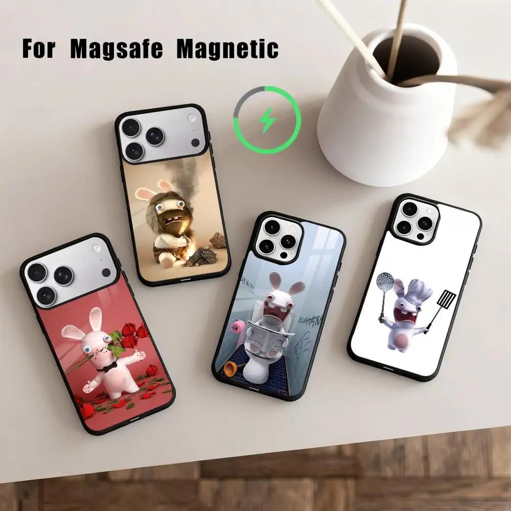 Custodia per telefono R-Rayman Raving-G R-Rabbids per iPhone 17, 16, 15, 14, 13, 12, Plus, Pro, Max con ricarica wireless magnetica MagSafe