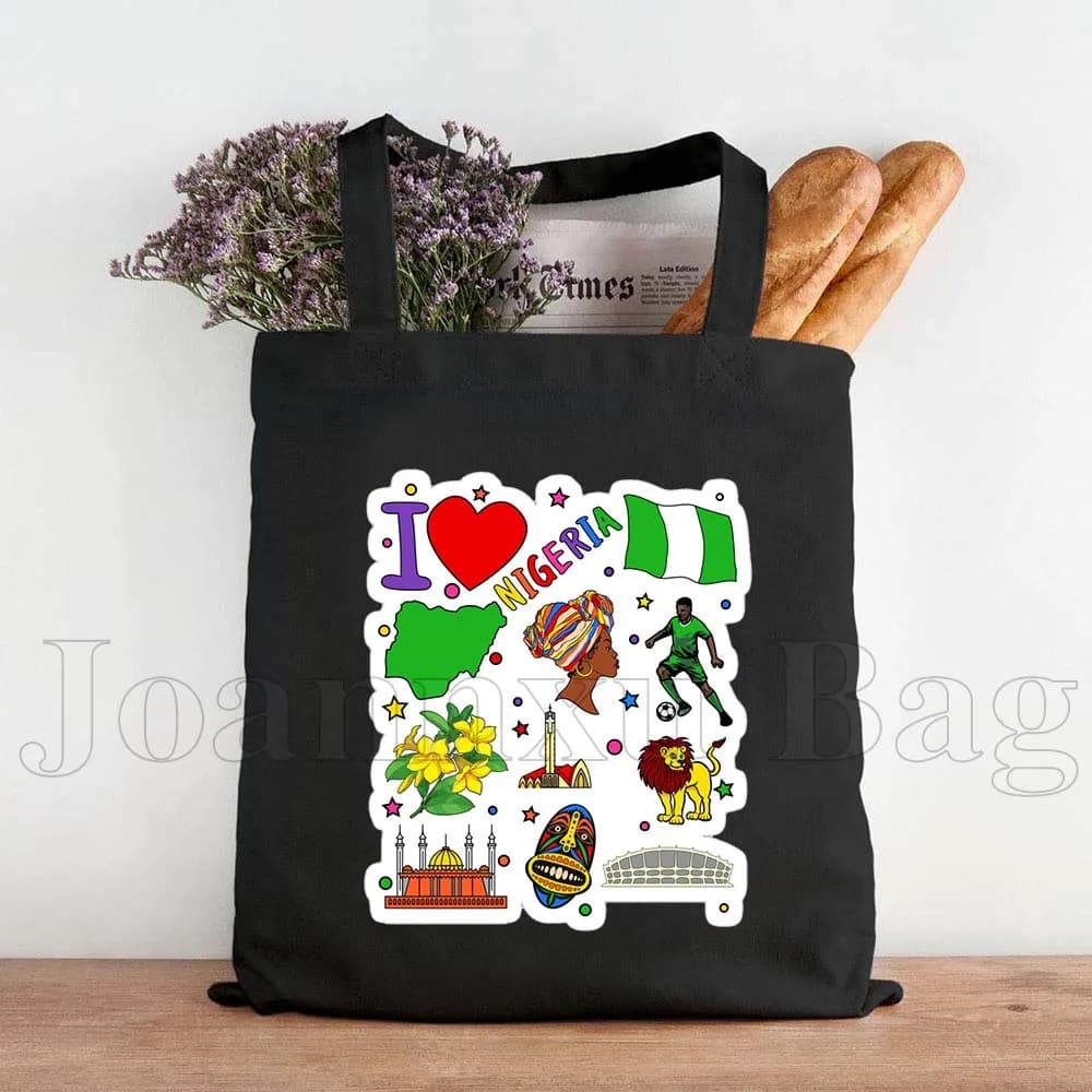 Borsa Tote in Tela con Icone di Viaggio: Irlanda, Austria, Cuba, Polonia, Portogallo, Sudafrica, Nigeria, India, Spagna, Nuova Zelanda