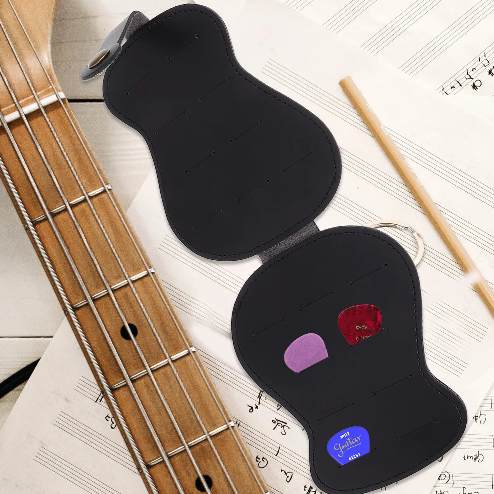 Borsa porta plettri per chitarra pieghevole in PU, custodia per plettri per chitarra elettrica, acustica, ukulele, organizer per accessori