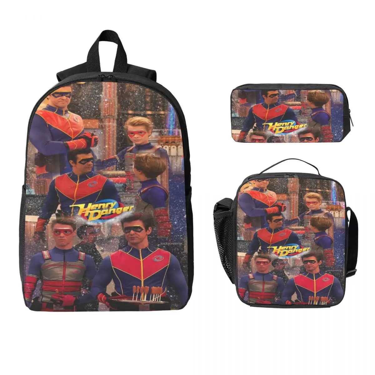 3Pcs Captain Henry And Kid Danger Backpack Set for Boy Girl Pencil Boxes Bookbag Sets with Lunch Box For Students Knapsack