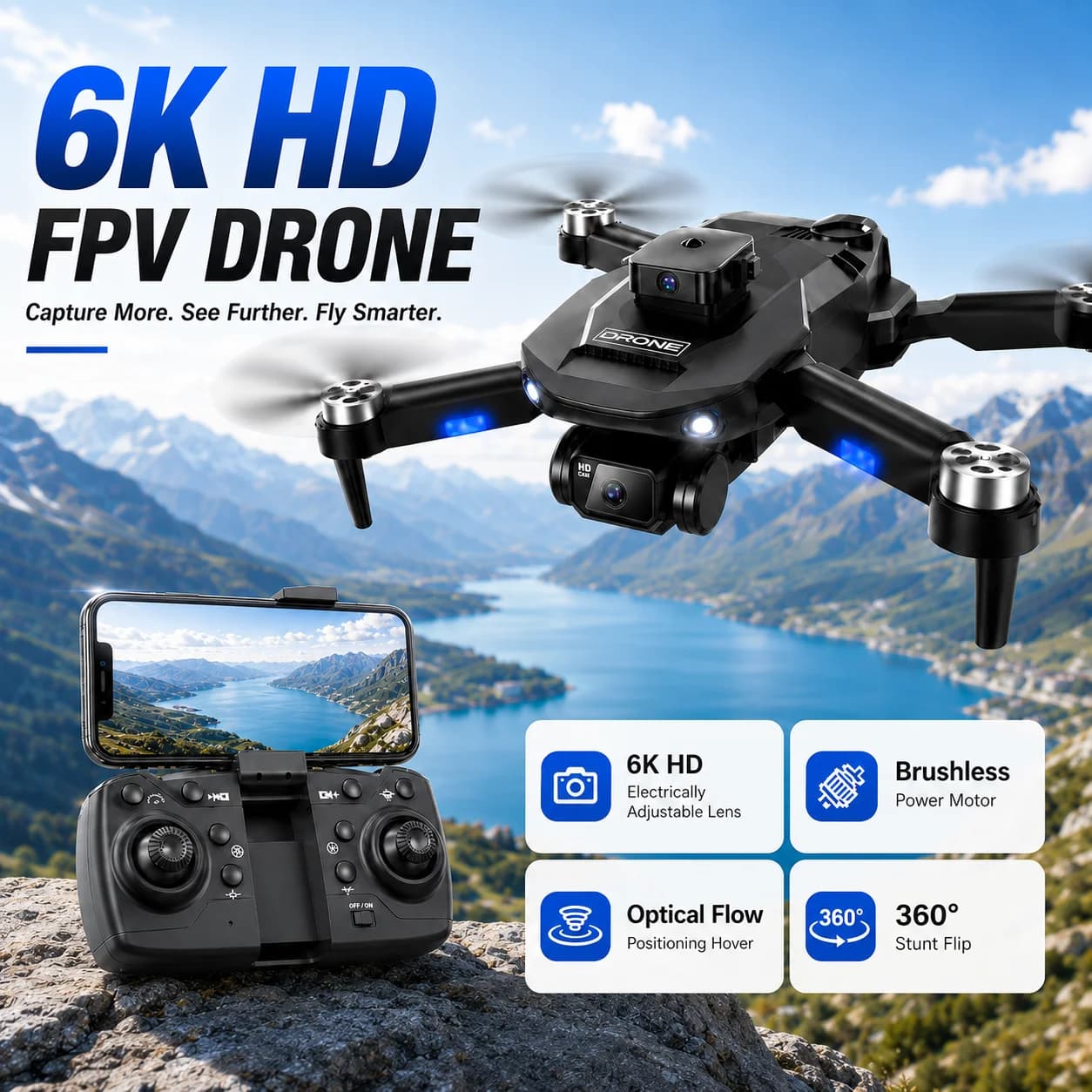 Foldable Portable RC Drone Brushless Motor 6K Dual Camera Intelligent Obstacle Avoidance 8 Level Wind Resistance Optical Flow Hover WIFI Real Time
