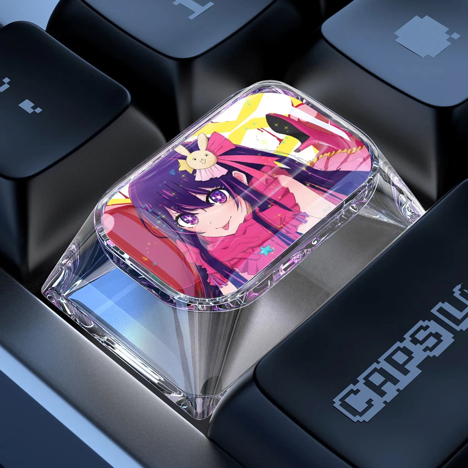 Keycap singolo traslucido 1.5U con incollatura a croce per tastiera meccanica, serie Oshi No Ko, design cartone animato carino, Hoshino Ai