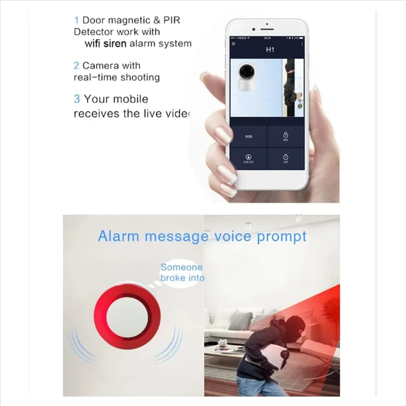Y45A-Tuya Smart WIFI Sistema di allarme di sicurezza Kit allarme antifurto Sensore per porte e finestre di movimento per Google Home Alexa