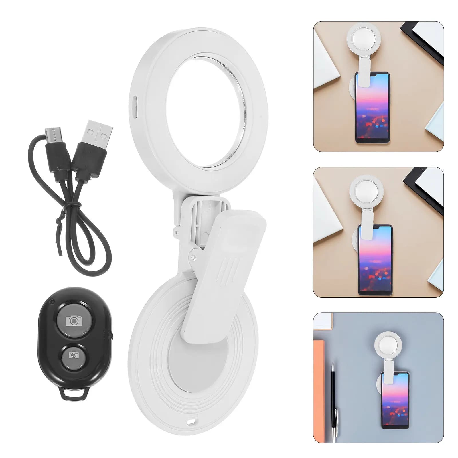 Specchio per Selfie con Luce di Riempimento per Fotocamera Posteriore, Anello Luminoso Portatile a Clip per Smartphone, Vlog, Fotografia, Streaming Live, Universale