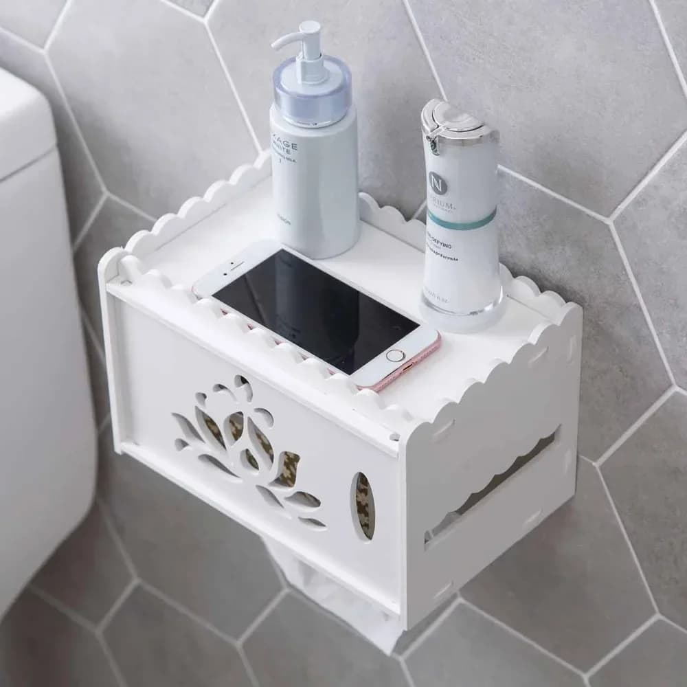 Scatola per fazzoletti impermeabile in plastica di legno cavo Bagno WC Punch Free Porta asciugamani di carta Scatola da parete per carta igienica Mensola per vassoio sospeso