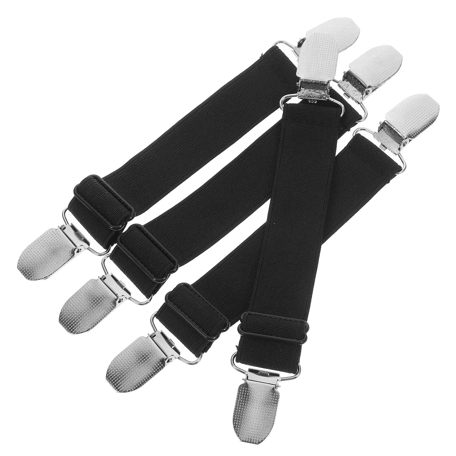 4 clip per pantaloni per stivali, fascette per cavi, elementi di fissaggio elastici, tracolla, lavoro in metallo nero