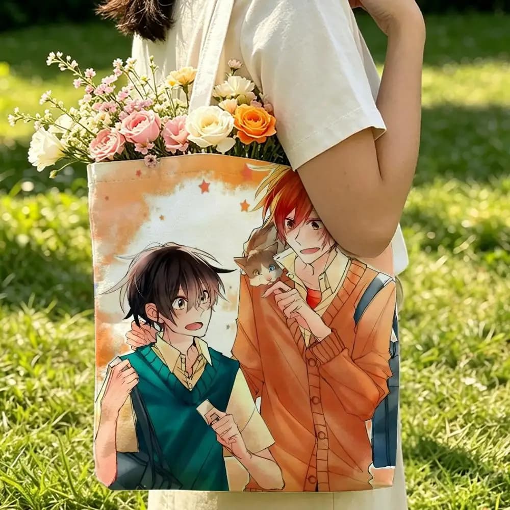 S-Sasaki and MiyanoS Storage Bags Canvas Tote Bag Double-Sided Print Durable Shoulder Beach Handbag for Picnic Gift Eco