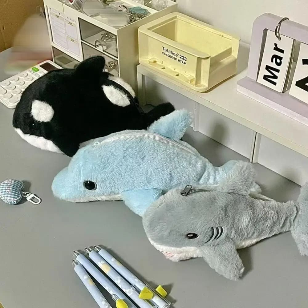 Pencil Case Marine Animal Series Whale/Shark/Dolphin Doll Stationery Pouch Portable Stationery Storage Bag School Supplies