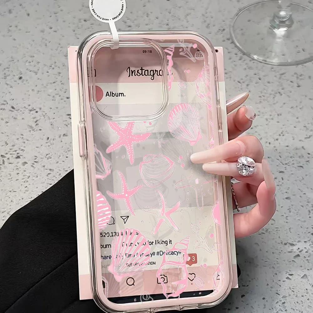 Custodia Morbida Antiurto in Silicone Trasparente con Conchiglia Rosa Estiva per iPhone 17 13 16 15 11 12 14 Pro Max 17 Air XR X