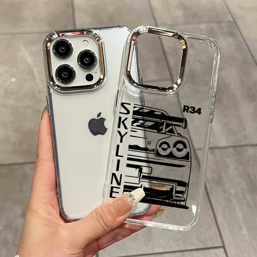 Cover per iPhone con Design Auto Accattivante per iPhone 17 16 Pro 15 Pro Max 14 13 Mini 12 11 14 Plus SE3 7 8 15 Plus XR XS MAX, Cover Laser Argento