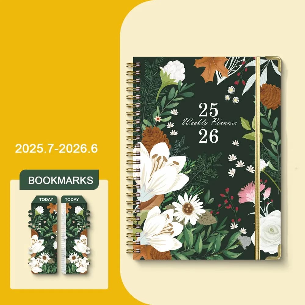 Agenda A5 da 12 mesi con motivo floreale colorato, agenda con elenco delle cose da fare, agenda, blocco note portatile per prendere appunti, quaderno in inglese