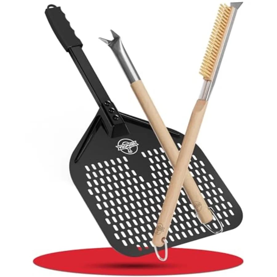 Set Spatola per Pizza Antiaderente da 12 Pollici con Spazzola per Forno, Raschietto per Pietra Refrattaria e Forchetta Gira Pizza/Bubble Popper