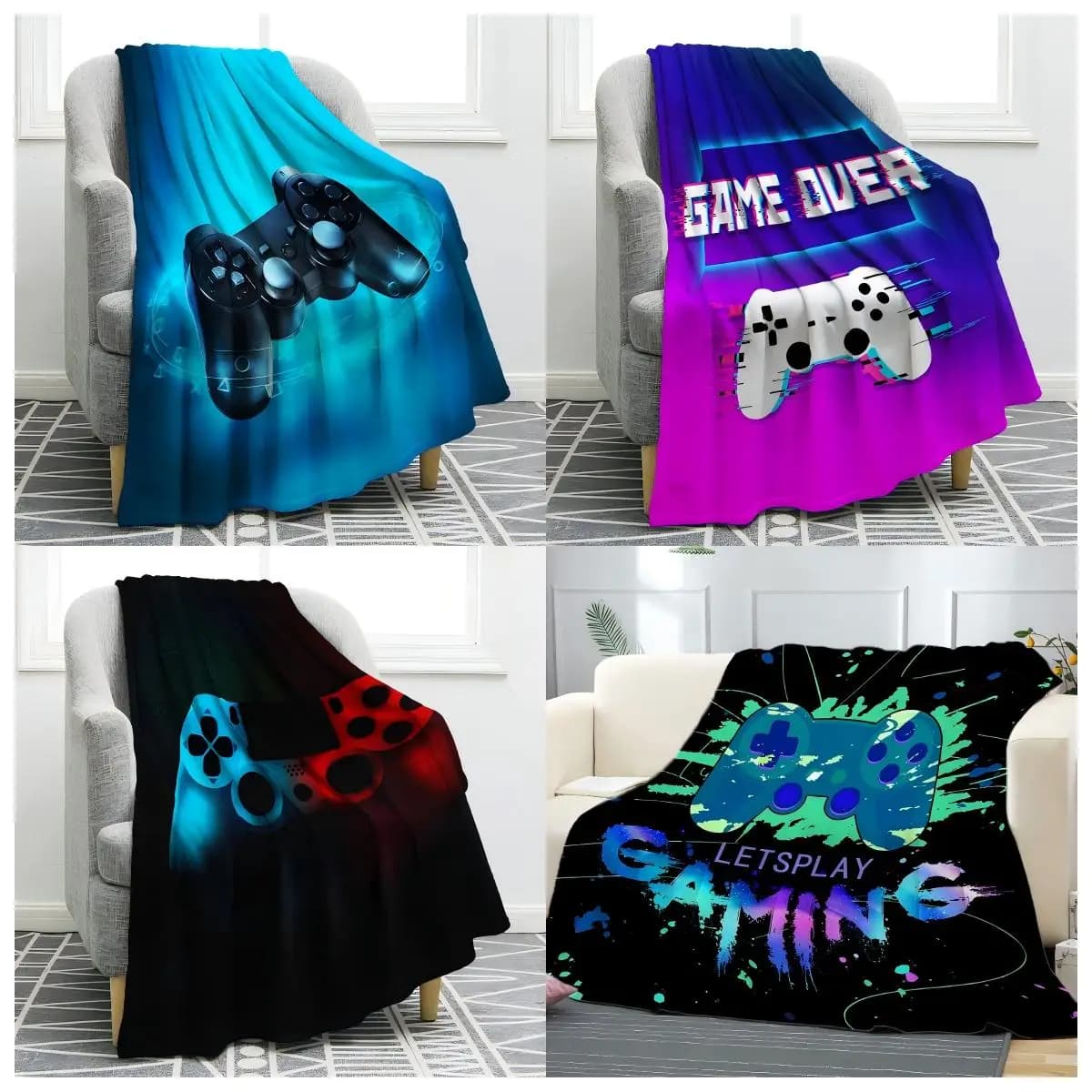 VIKAMA Gaming Copertura antivento Coperta Gamepad Sfumatura Dazzle Colore Coperta per divano Coperta per camera da letto Coperta per quattro stagioni per la casa