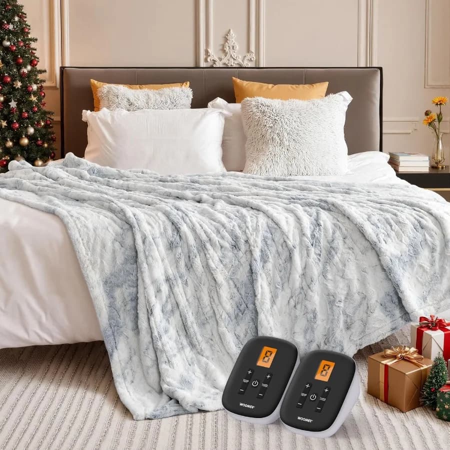 Coperta riscaldata King Size 100" x 90" Coperta elettrica con doppi controller Temporizzatore 0,5-12 ore e 10 livelli di riscaldamento Certificato ETL