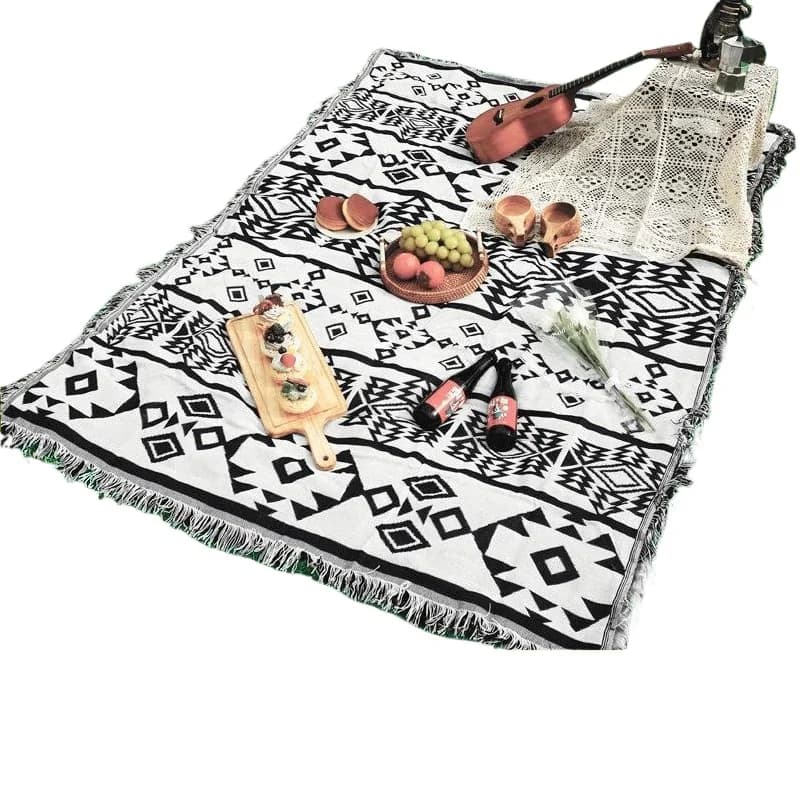 Picnic Outdoor Camping Tassels Blanket Ethnic Bohemian Striped Plaid Knitted Blankets for Bed Travel Garden Rug Mats Sofa Cover