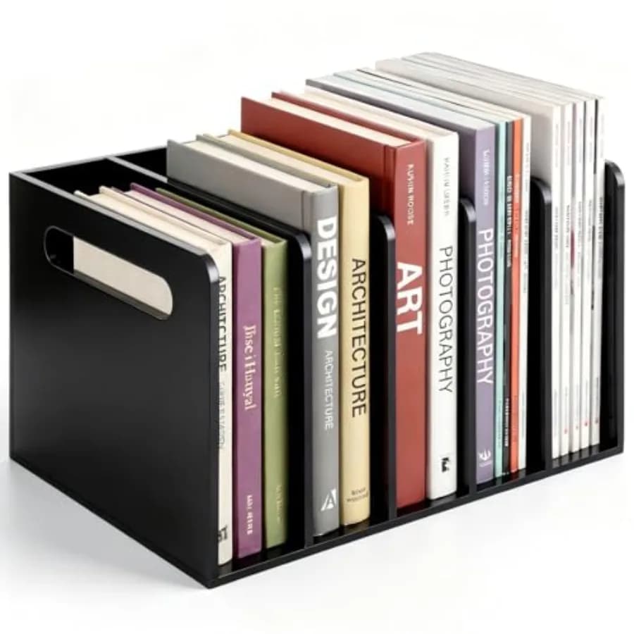 Confezione da 1 Portariviste in Acrilico con 5 Scomparti Verticali, Organizzatore da Scrivania per Riviste, Documenti, Libri e Accessori, Nero F