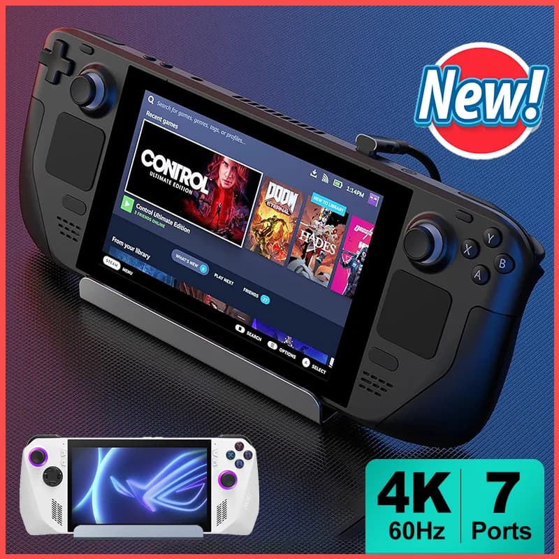 Dock per piattaforma vapore, Docking Station USB C 7 in 1 con HDMI 4K @ 60Hz, PD100W,4K @ 60Hz DP,10 gbps3 * USB 3.2,Gigabit Ethernet,ROG Ally dock