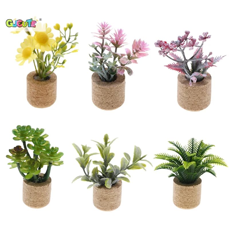 1:12 Doll House Simulating Flower Plant Vase Model Dollhouse Green Plants Miniature Garden Decorations Micro landscaped ornament