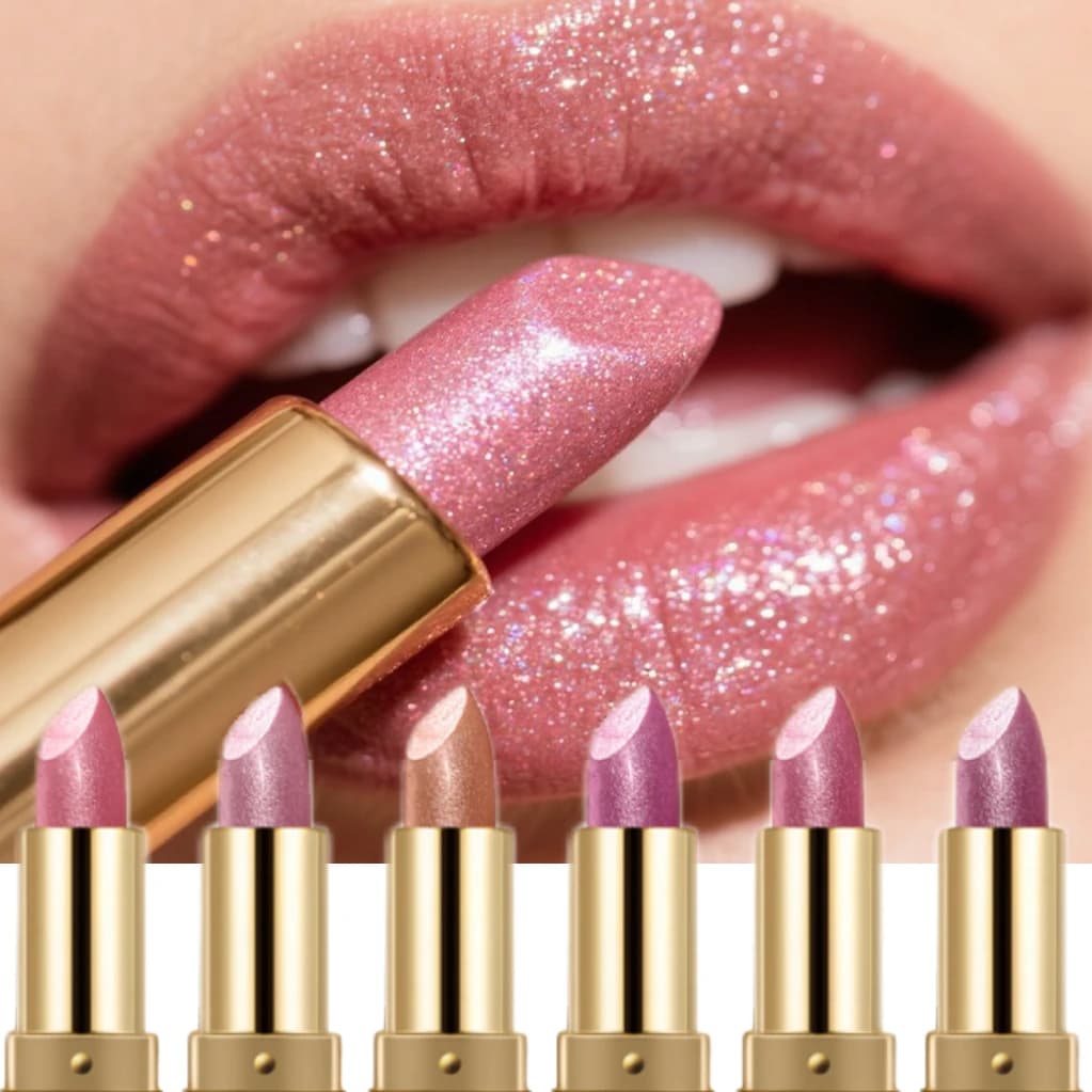 Pack of 6 sparkling opaque lipsticks - easy to apply, long-lasting moisturizers, suitable for all skin types