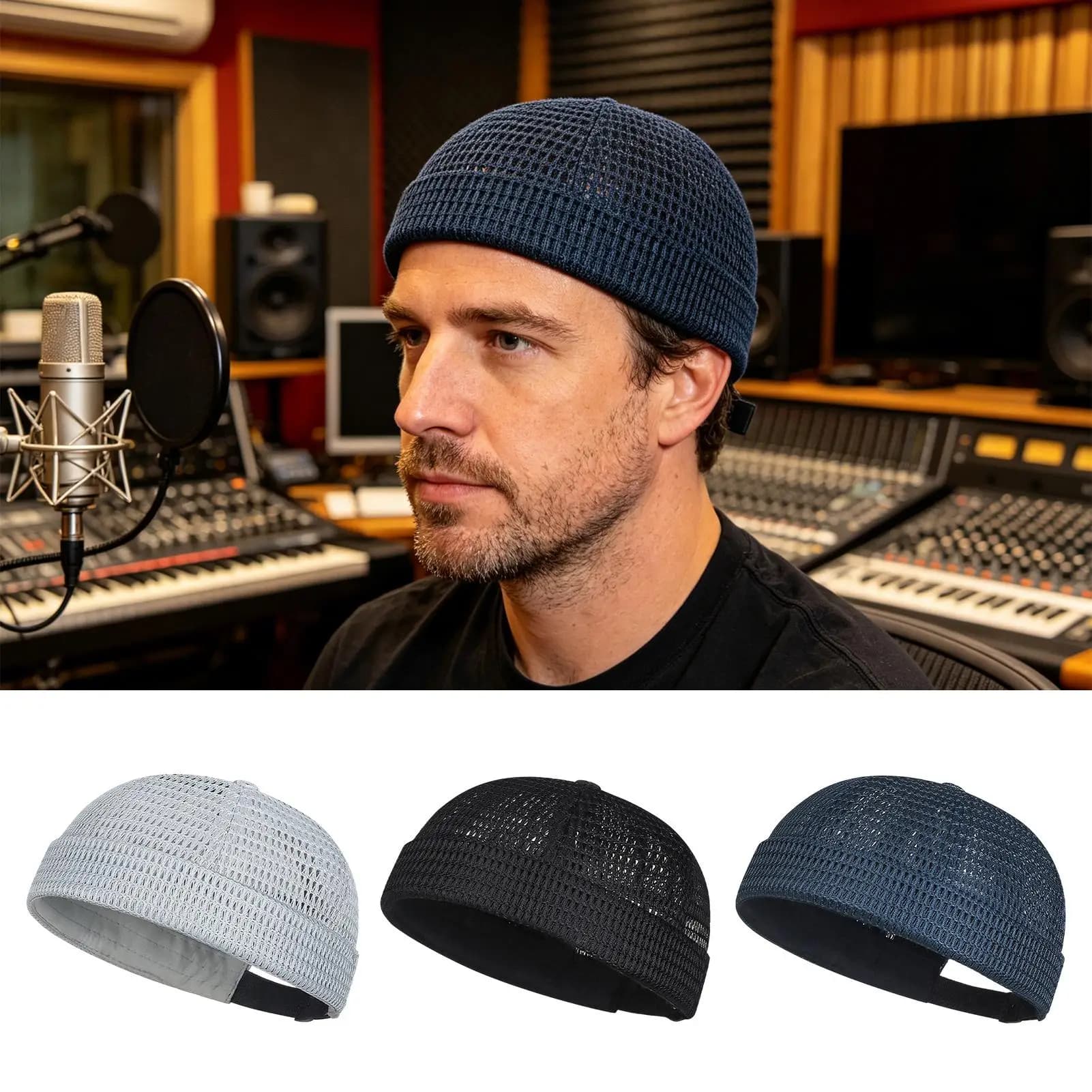Breathable Mesh Brimless Hat Summer Skullcap Beanie for Men Grandfather Senior Bald Head, Outdoor Sports Running Cycling Travel