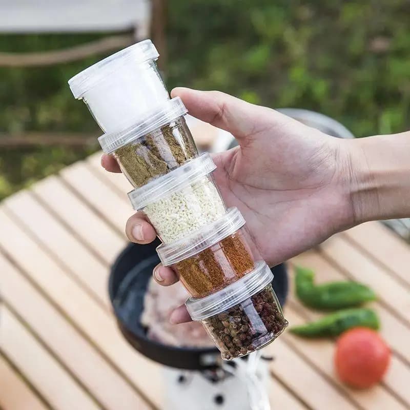 Set di Contenitori Portatili per Spezie da Campeggio, Barattoli Sigillati per Sale e Condimenti, Utensili da Cucina in Plastica Resistente per Escursioni