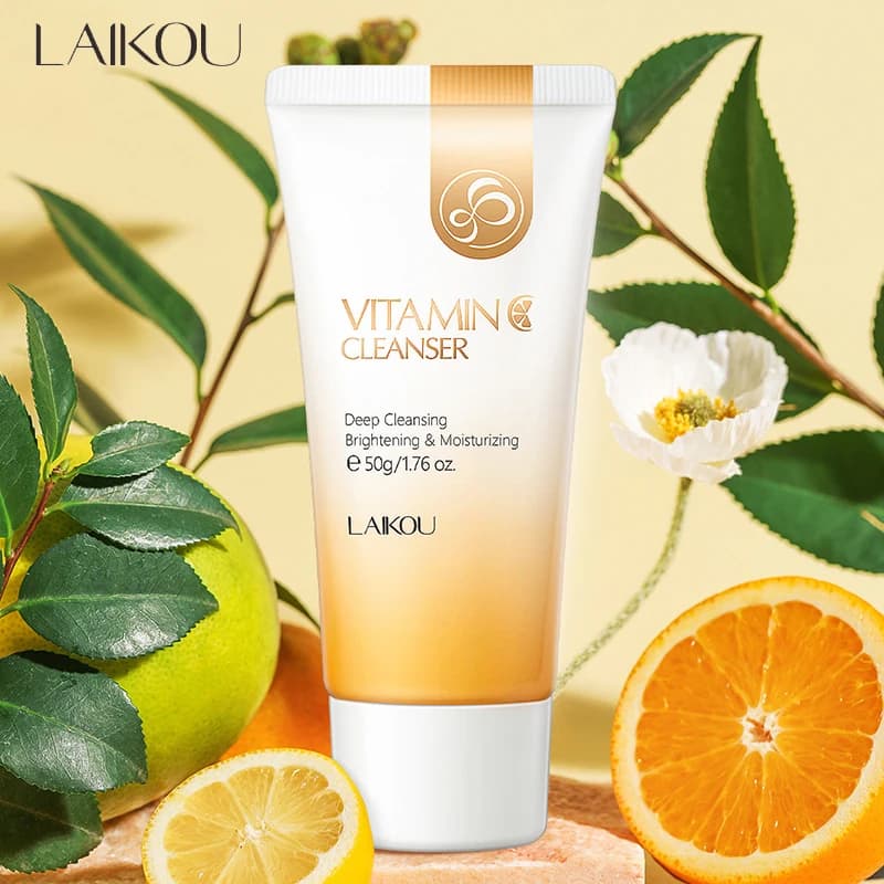LAIKOU 50g Vitamina C Detergente viso Schiarente Idratante Schiuma detergente profondo Aminoacido denso Detergente delicato Viso Cura della pelle