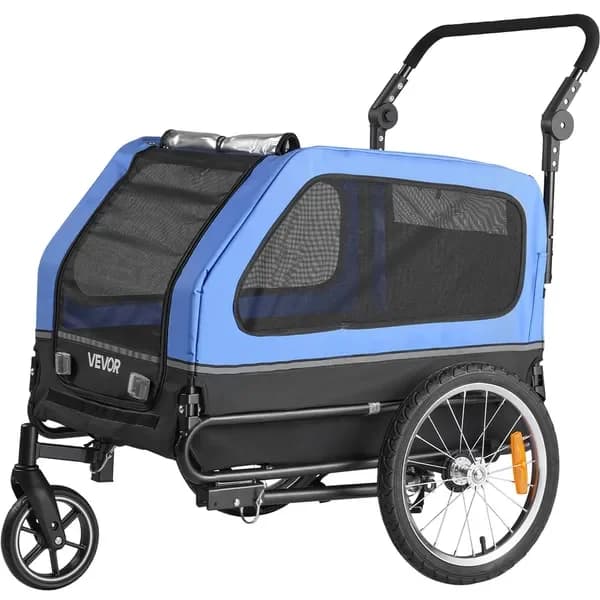 Rimorchio per bici per cani, passeggino per animali domestici 2 in 1, fino a 88 libbre, pieghevole facile, ruota a sgancio rapido, accoppiatore universale