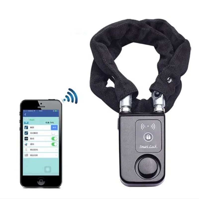 Lucchetto per bicicletta elettrico a catena impermeabile, lucchetto di sicurezza per porta anti-taglio, lucchetto intelligente per bicicletta con allarme 110 dB