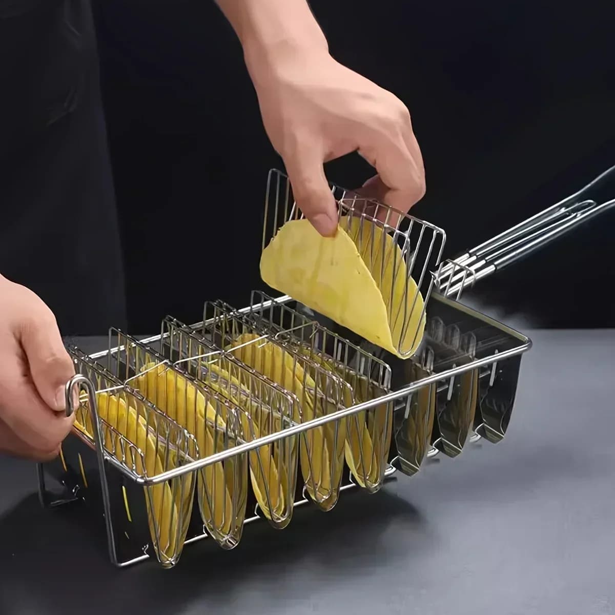 Cestino per Tacos Messicani a 8 Scomparti con Manico in Plastica Antiscivolo, Perfetto per Servire Cibo alle Feste in Casa