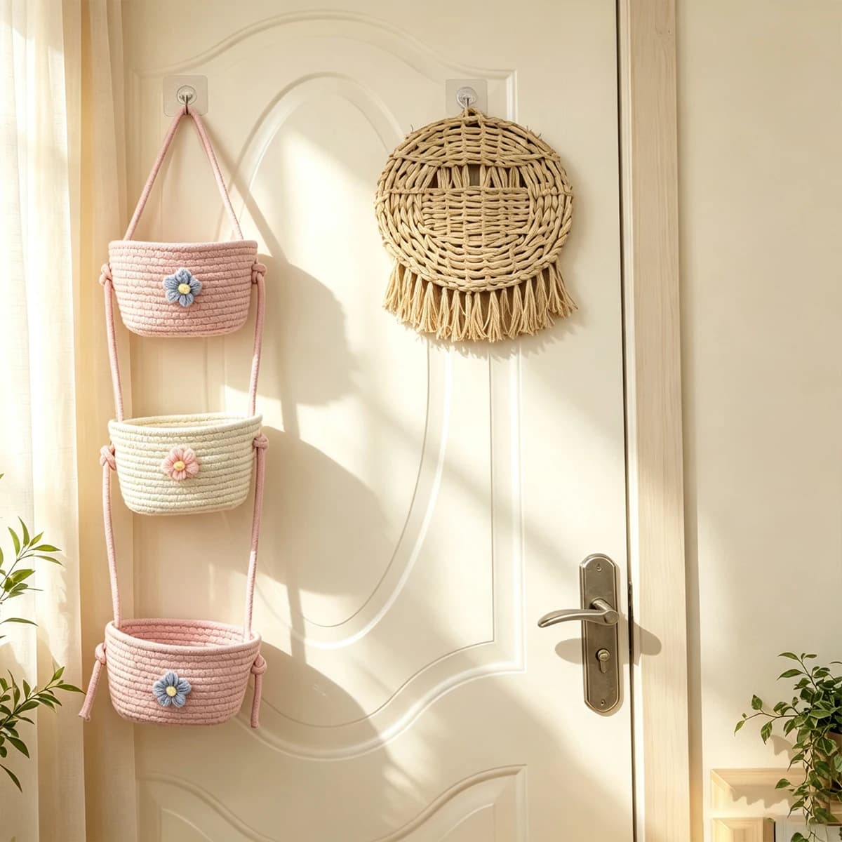 Kawaii Ins Three-layer StorageSundries Living Room Entrance Storage No Punching Home Hanging Basket Dormitory Storage Cute Gift