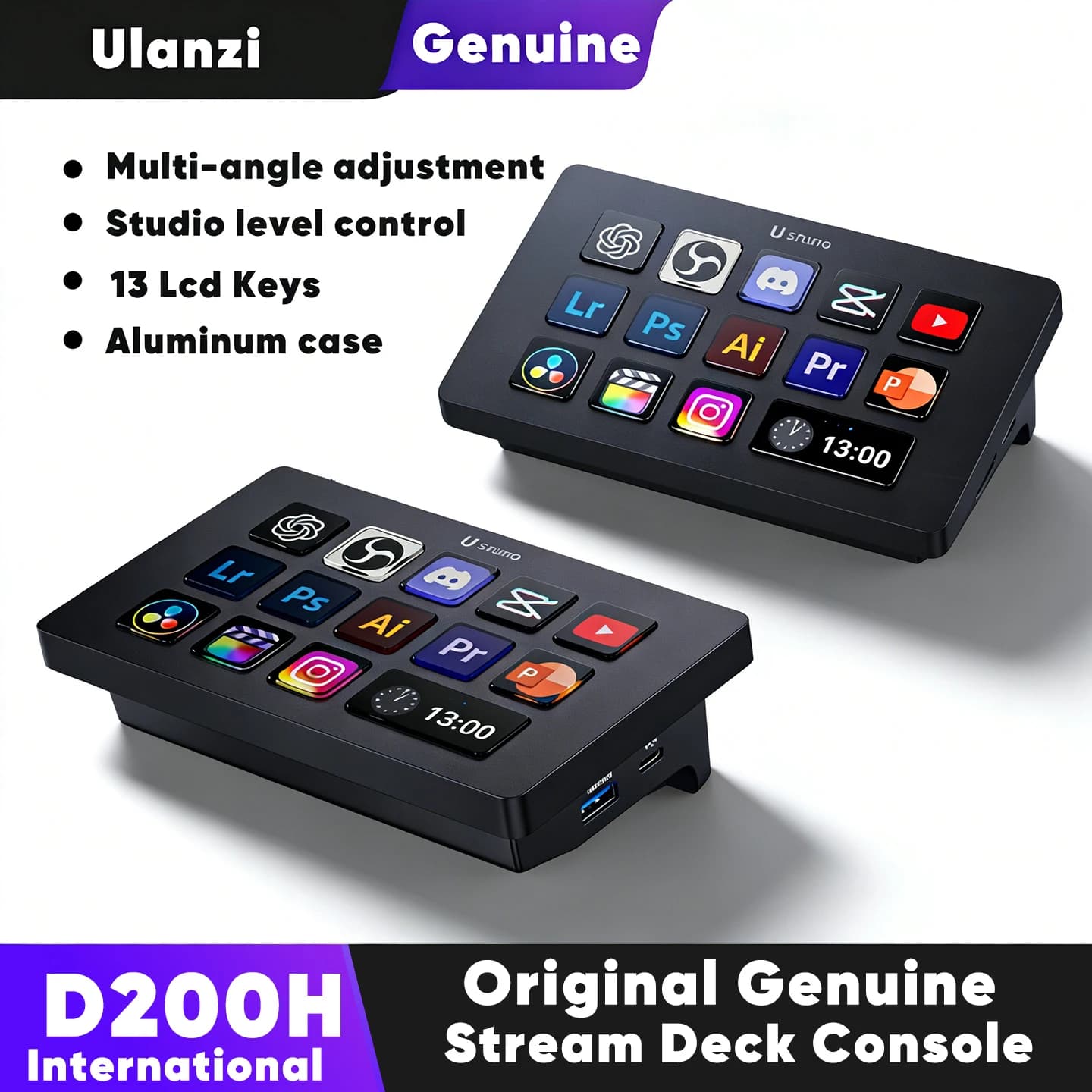 D200H AI Stream Deck Console Visiva Tastiera Macro Streamdeck Macropad Tastierino Stream Desk Deck Dock per Creazione Ufficio e Streaming Live