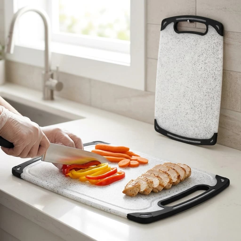 Anti-Slip Cutting Board Marble Texture for Kitchen Use Food Grade PP Plastic Chopping Board Set Wall Hanging Durable