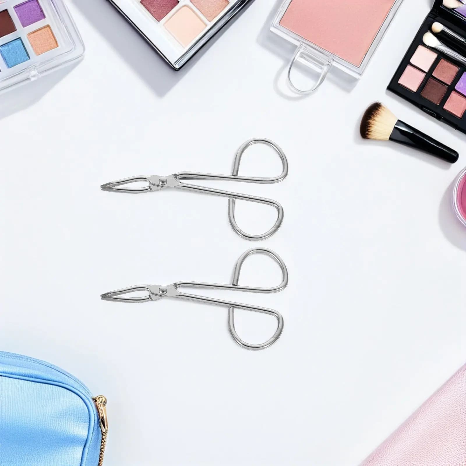 Set di 2 Pinzette in Acciaio Inox con Manico a Forbice e Punta Inclinata per Sopracciglia, Applicatore di Precisione per Ciglia e Cura Delicata della Pelle