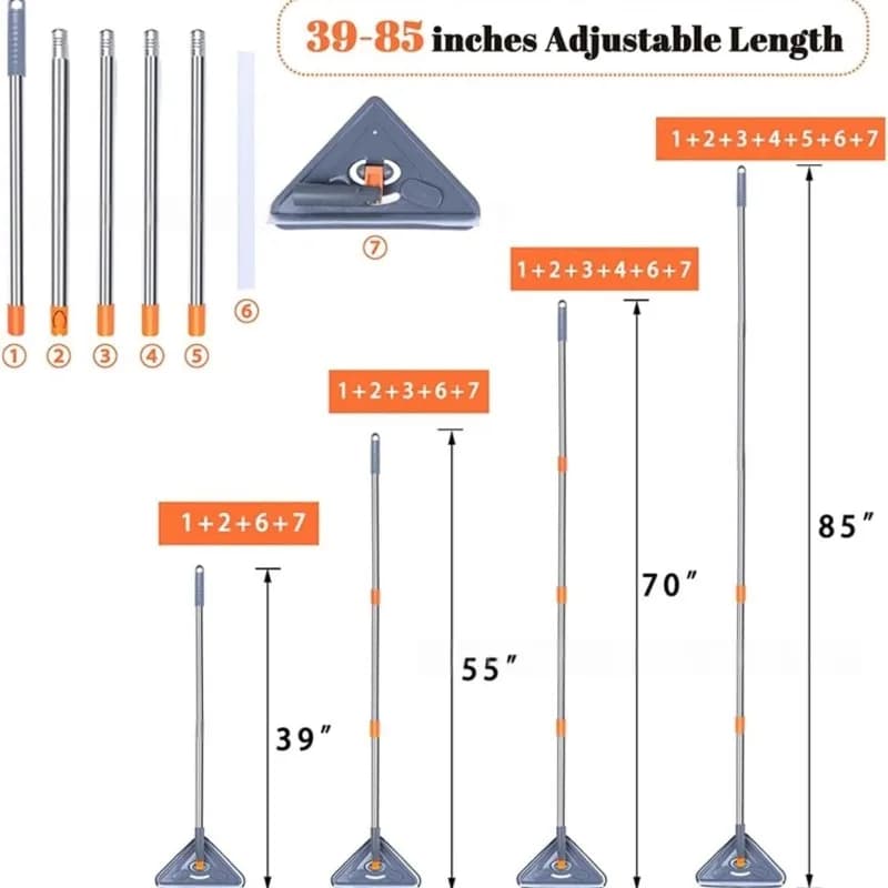 A93E-Adjustable Stainless Steel Steam Mop With Ultrafine Fiber Cloth , 5 Sections, 780G