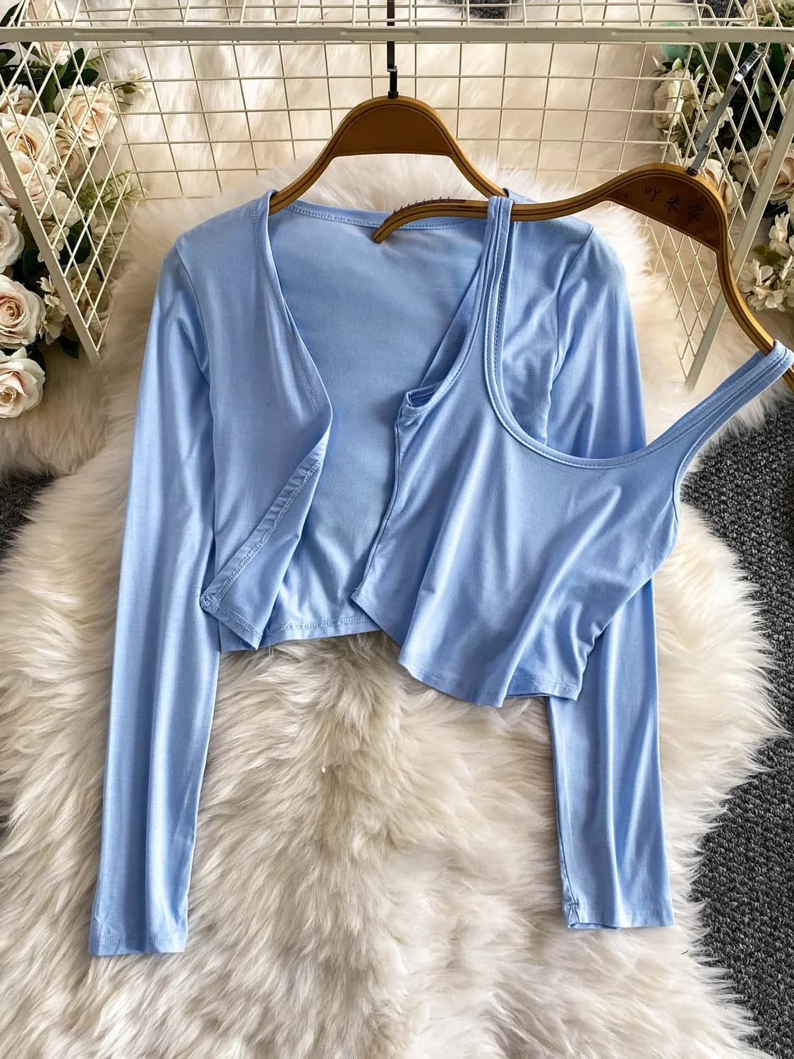 Sexy Short Knitted Open Cardigan Jacket High Waist Pure Color Vest Top Set for Taller Appearance V-neck Summer Fashion Women'...