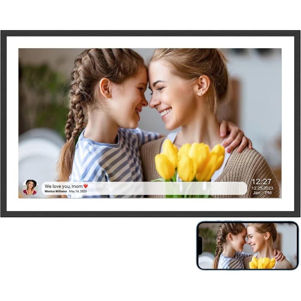 Cornice digitale WiFi grande da 16 pollici con schermo touch IPS FHD, 32GB, condivisione istantanea di foto e video tramite app gratuita