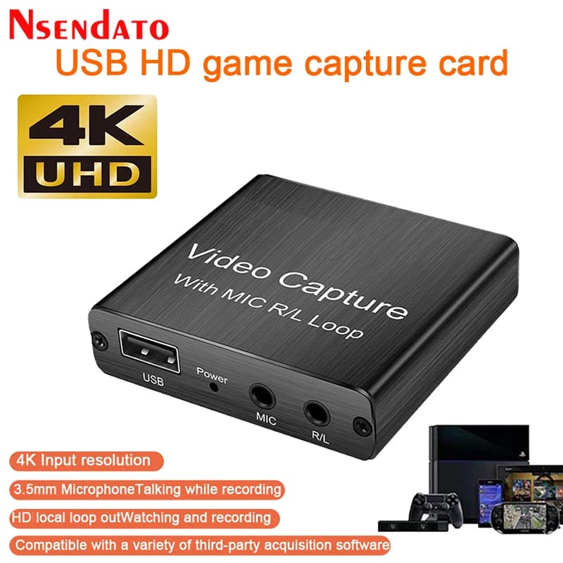 Scheda di acquisizione video HDMI USB 4K Scheda di acquisizione video HDMI USB 2.0 con microfono R/L per videocamera da gioco PS4 Registrazione in streaming live