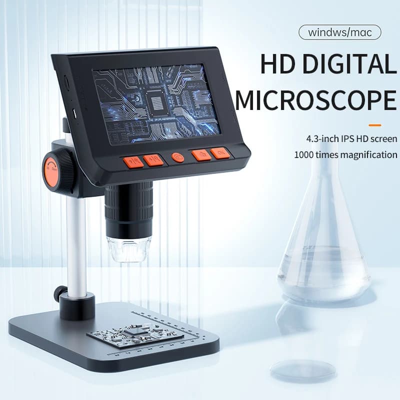AOERWEI Microscopio digitale con display da 4,3 pollici per elettronica Microscopio per saldatura 1080P 50-1000X per riparazione di telefoni cellulari Moneta PCB